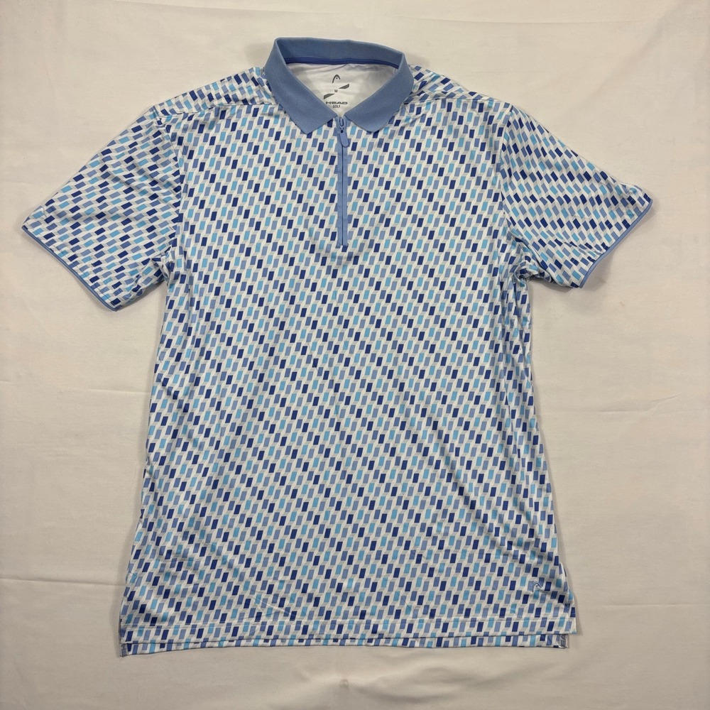 Head Golf Polo Shirt‎ Geometric Print Quarter Zip Performance Medium Blue White